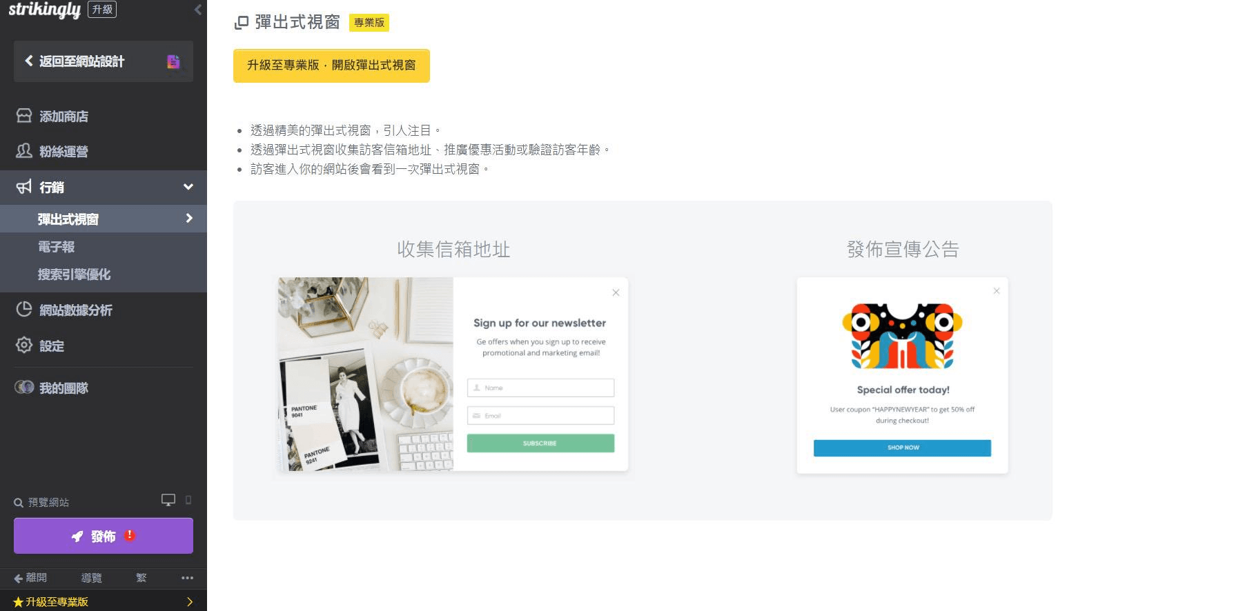 圖片取自Strikingly用戶網 站。 圖片取自Strikingly用戶網 站。